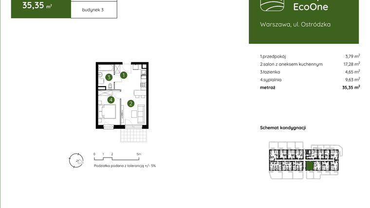 Rzut - Mieszkanie na sprzedaż 2 pokoje o powierzchni 35,35 m² - numer 3.A.0.08 w Murapol EcoOne