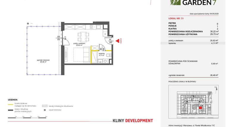 Rzut - Mieszkanie na sprzedaż 1 pokój o powierzchni 30,22 m² - numer 59 w Nova Viva Garden 7