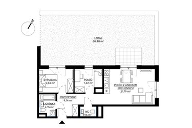Rzut - Mieszkanie na sprzedaż 3 pokoje o powierzchni 54,3 m² - numer M55 w KWADRAT etap 2