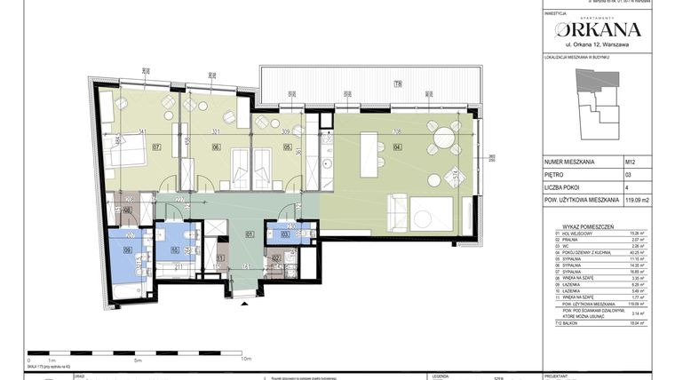 Rzut - Mieszkanie na sprzedaż 4 pokoje o powierzchni 179,04 m² - numer M12 w Apartamenty Orkana