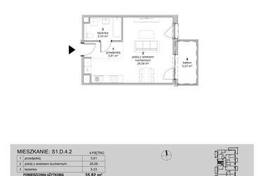 Rzut - Mieszkanie na sprzedaż 1 pokój o powierzchni 35,82 m² - numer S1.D.4.2 w ATAL Idea Swarzędz II