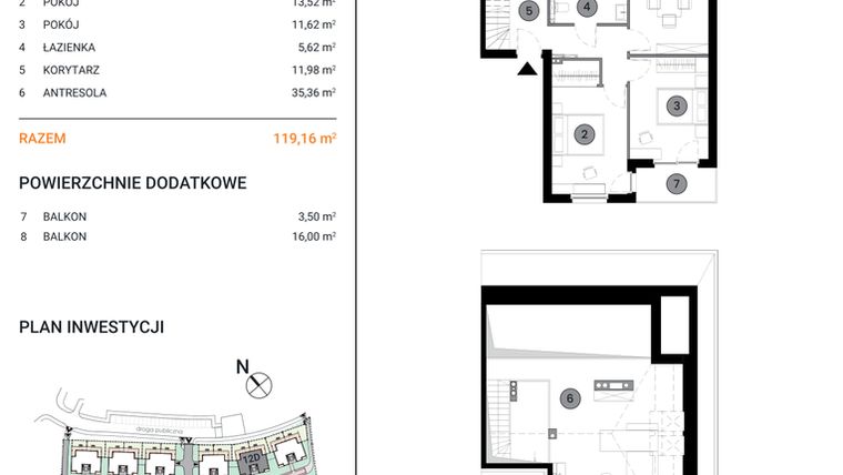 Rzut - Mieszkanie na sprzedaż 3 pokoje o powierzchni 119,16 m² - numer 12D.6 w Wille Miejskie Lekcyjna