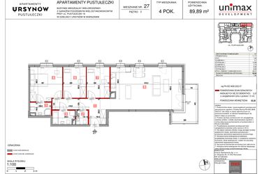 Rzut - Mieszkanie na sprzedaż 4 pokoje o powierzchni 89,89 m² - numer M27 w Apartamenty Pustułeczki