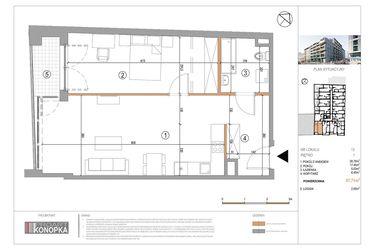Rzut - Mieszkanie na sprzedaż 2 pokoje o powierzchni 57,71 m² - numer A1/13 w 5th Avenue Apartments