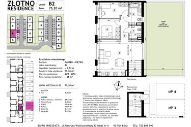Rzut - Mieszkanie na sprzedaż 3 pokoje o powierzchni 75,2 m² - numer B2 w Złotno Residence