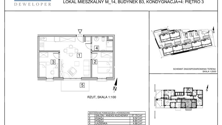 Rzut - Mieszkanie na sprzedaż 3 pokoje o powierzchni 51,02 m² - numer B3.14 w Bałtycka 31