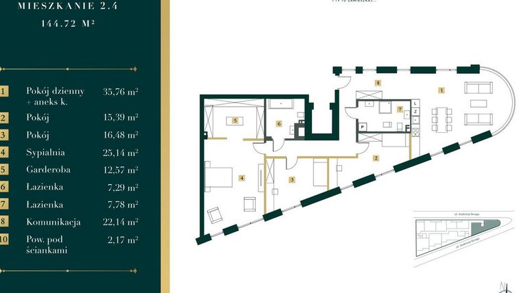 Rzut - Mieszkanie na sprzedaż 4 pokoje o powierzchni 141,66 m² - numer 2.4 w New Iron