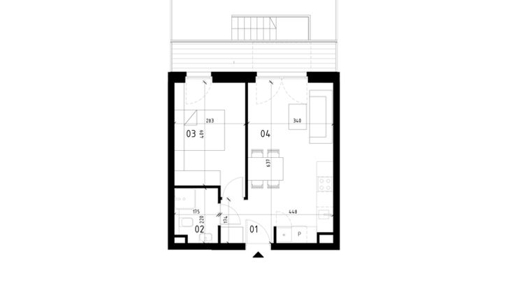 Rzut - Mieszkanie na sprzedaż 2 pokoje o powierzchni 38,23 m² - numer 8 w Traugutta