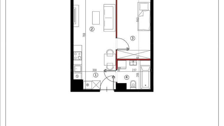 Rzut - Mieszkanie na sprzedaż 2 pokoje o powierzchni 40,03 m² - numer 49 w Andersa 3