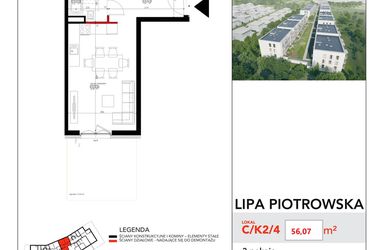 Rzut - Mieszkanie na sprzedaż 3 pokoje o powierzchni 56,07 m² - numer C/K2/4 w Lipa Piotrowska