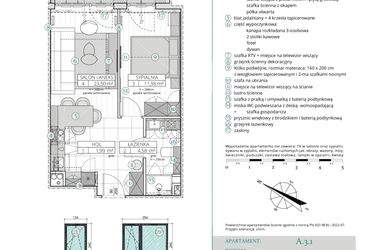 Rzut - Mieszkanie na sprzedaż 2 pokoje o powierzchni 42,05 m² - numer A.3.1 w Remedium