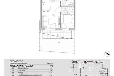Rzut - Mieszkanie na sprzedaż 2 pokoje o powierzchni 40,91 m² - numer G.0.306 w ATAL Unii Lubelskiej