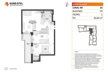 Rzut - Mieszkanie na sprzedaż 3 pokoje o powierzchni 60,6 m² - numer C9.24 w Konstelacja etap V