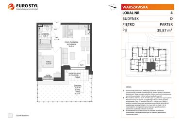 Rzut - Mieszkanie na sprzedaż 2 pokoje o powierzchni 39,87 m² - numer D.4 w Osiedle Warszawska etap II