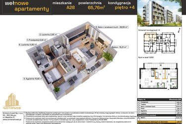 Rzut - Mieszkanie na sprzedaż 3 pokoje o powierzchni 66,65 m² - numer A28 w Osiedle Wełnowe Apartamenty