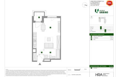 Rzut - Mieszkanie na sprzedaż 1 pokój o powierzchni 34,23 m² - numer 29 w Osiedle Urbino etap 1.4