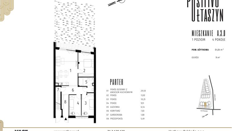 Rzut - Mieszkanie na sprzedaż 4 pokoje o powierzchni 84,84 m² - numer A.3.0 w Positivo Ołtaszyn