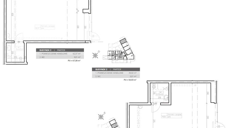 Rzut - Lokal użytkowy na sprzedaż 1 pokój o powierzchni 121,41 m² - numer U1+U2 w Apartamenty Antoniuk