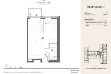 Rzut - Mieszkanie na sprzedaż 1 pokój o powierzchni 40,82 m² - numer 46 w Waterlane Vibe