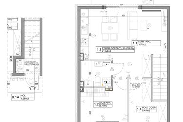Rzut - Mieszkanie na sprzedaż 3 pokoje o powierzchni 58,82 m² - numer 48 w Manufaktura Marki 2 etap III
