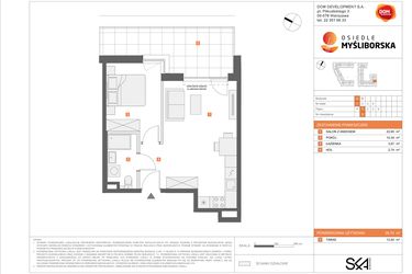 Rzut - Mieszkanie na sprzedaż 2 pokoje o powierzchni 39,7 m² - numer A9 w Osiedle Myśliborska