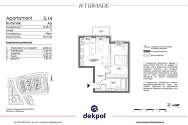 Rzut - Mieszkanie na sprzedaż 2 pokoje o powierzchni 49,28 m² - numer 5.14 w Trimare