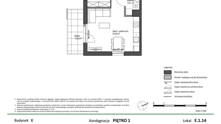Rzut - Mieszkanie na sprzedaż 2 pokoje o powierzchni 37,06 m² - numer E.1.14 w Nowy Świat Ostoja etap II - EFG