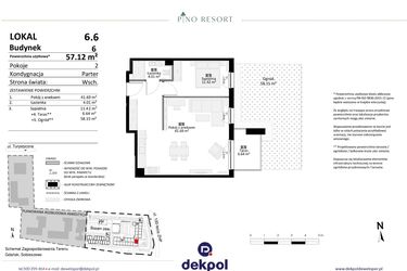 Rzut - Mieszkanie na sprzedaż 2 pokoje o powierzchni 57,12 m² - numer 6.06 w Pino Resort