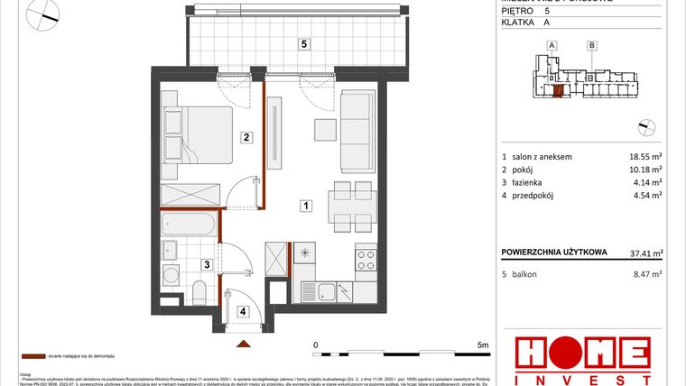 Rzut - Mieszkanie na sprzedaż 2 pokoje o powierzchni 37,41 m² - numer B1-A035 w Warszawski Świt etap VIII