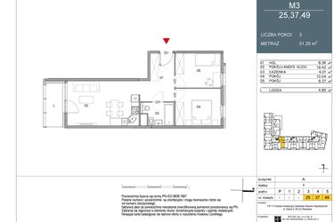 Rzut - Mieszkanie na sprzedaż 2 pokoje o powierzchni 51,2 m² - numer 37 w Morwowa 5