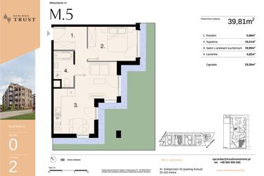Rzut - Mieszkanie na sprzedaż 2 pokoje o powierzchni 39,81 m² - numer B - M.5 w Dzielnica Trust