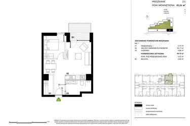 Rzut - Mieszkanie na sprzedaż 1 pokój o powierzchni 44,72 m² - numer A.2.1 w Kozielska Park
