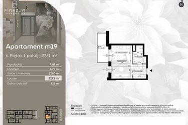 Rzut - Mieszkanie na sprzedaż 1 pokój o powierzchni 27,21 m² - numer M19 w Finezja Targowa 49