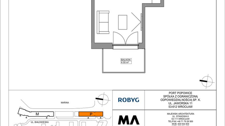 Rzut - Mieszkanie na sprzedaż 1 pokój o powierzchni 28,84 m² - numer PPO/P/B/6/1 w Port Popowice bud. M i P