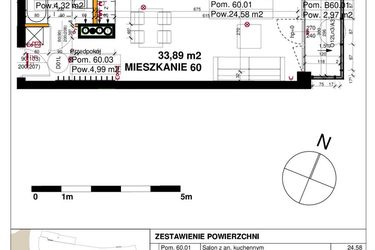 Rzut - Mieszkanie na sprzedaż 1 pokój o powierzchni 33,89 m² - numer M60 w Srebrzyńska Park IV