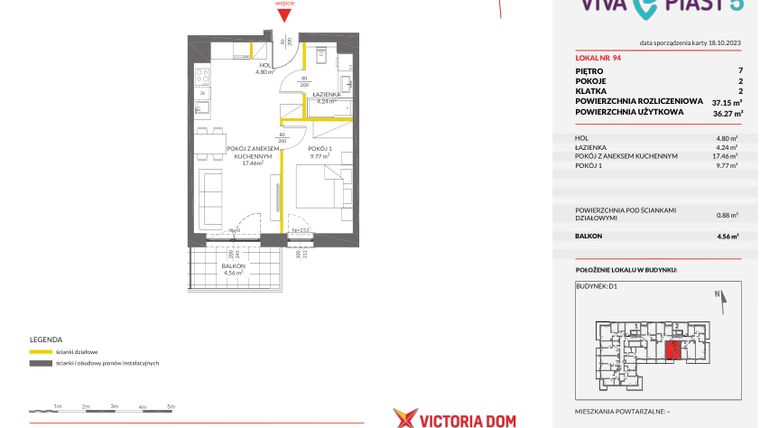 Rzut - Mieszkanie na sprzedaż 2 pokoje o powierzchni 37,15 m² - numer A.94 w Viva Piast 5