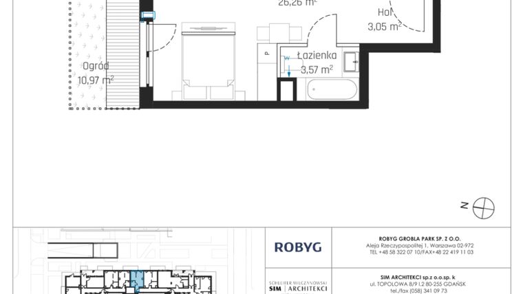 Rzut - Mieszkanie na sprzedaż 1 pokój o powierzchni 32,88 m² - numer J.0M06 w Nadmotławie Apartments etap J