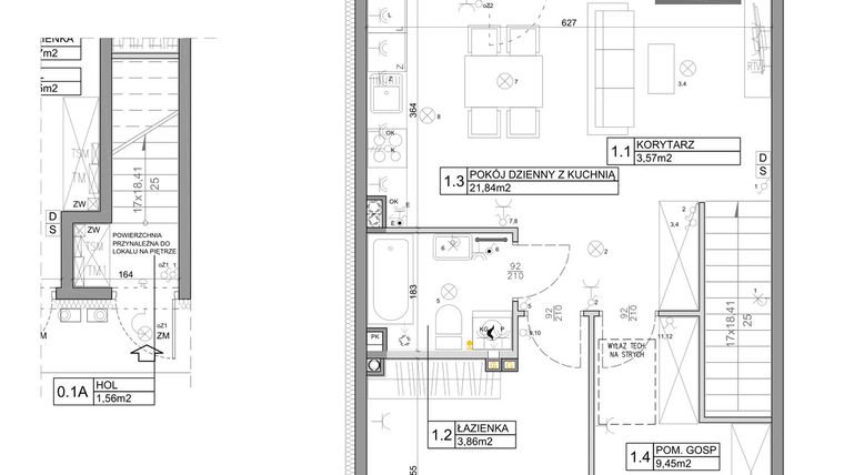 Rzut - Mieszkanie na sprzedaż 3 pokoje o powierzchni 54,35 m² - numer 14 w Manufaktura Marki 2