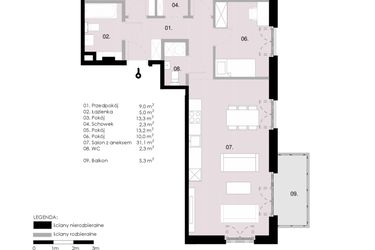 Rzut - Mieszkanie na sprzedaż 4 pokoje o powierzchni 86,04 m² - numer M1.06 w Wola Vert