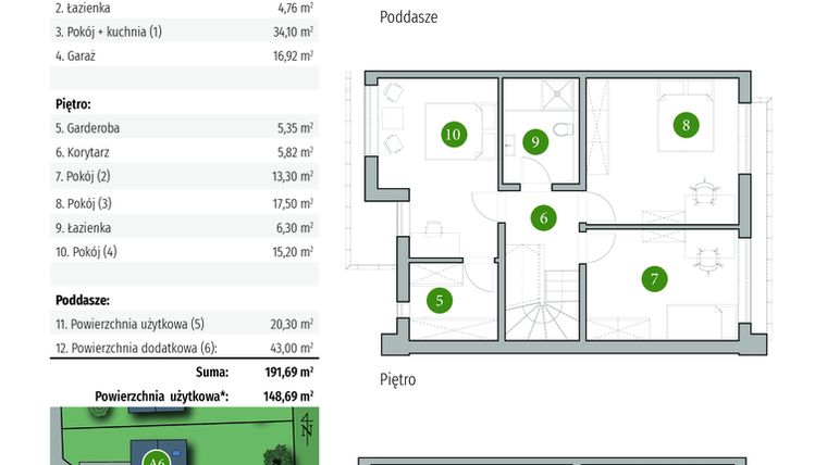 Rzut - Dom na sprzedaż 5 pokoi o powierzchni 191,69 m² - numer A5 w Osiedle przy Spacerowej