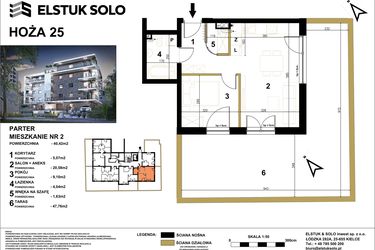 Rzut - Lokal użytkowy na sprzedaż 2 pokoje o powierzchni 40,42 m² - numer 2 w Hoża 25