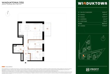 Rzut - Mieszkanie na sprzedaż 3 pokoje o powierzchni 58,77 m² - numer 7.02 w Wiaduktowa