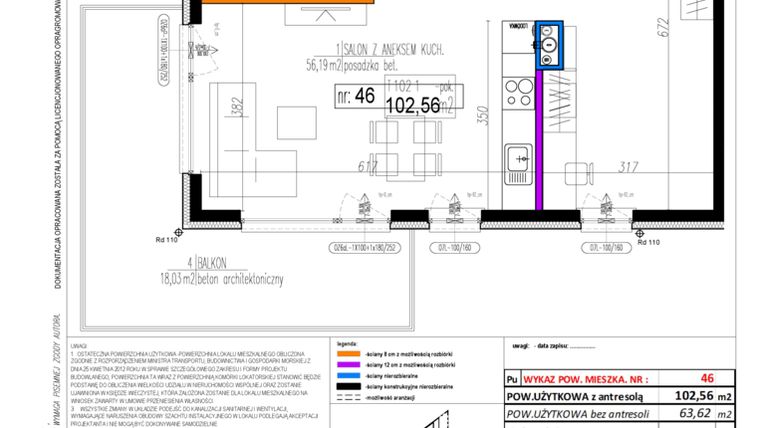 Rzut - Mieszkanie na sprzedaż 1 pokój o powierzchni 99,52 m² - numer 46 w Strumykowa