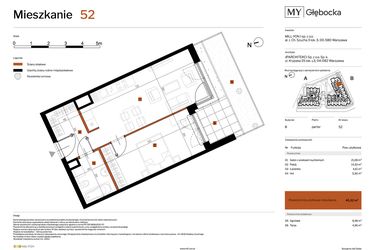 Rzut - Mieszkanie na sprzedaż 2 pokoje o powierzchni 45,32 m² - numer 52 w MY Głębocka