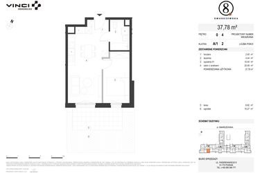 Rzut - Mieszkanie na sprzedaż 2 pokoje o powierzchni 37,78 m² - numer A/1/0.4 w Smardzewska 8