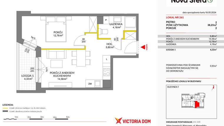 Rzut - Mieszkanie na sprzedaż 2 pokoje o powierzchni 38,23 m² - numer 261 w Miasteczko Nova Sfera 3