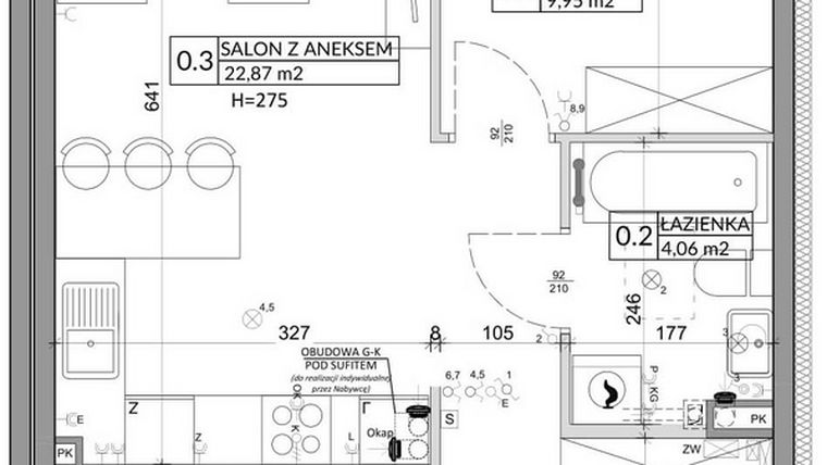 Rzut - Mieszkanie na sprzedaż 3 pokoje o powierzchni 57,39 m² - numer 82A w Osiedle Młodych etap VII