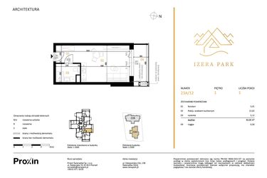 Rzut - Mieszkanie na sprzedaż 1 pokój o powierzchni 32,55 m² - numer 23A/12 w Izera Park