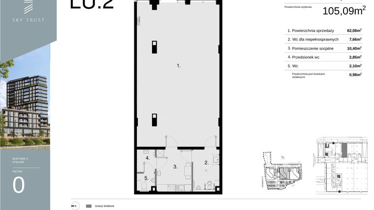Rzut - Lokal użytkowy na sprzedaż 1 pokój o powierzchni 106,07 m² - numer LU2 w Sky Trust etap II