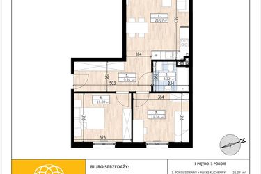 Rzut - Mieszkanie na sprzedaż 3 pokoje o powierzchni 58,27 m² - numer A3/1/3 w ACCANTO